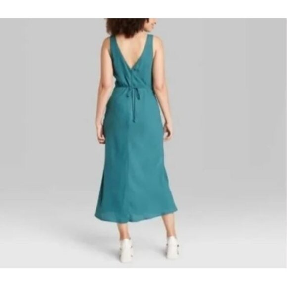 Wild Fable Slip Dress Womens XL Teal Blue V Neck Lace Detail Sleeveless Y2K Boho - Picture 5 of 7